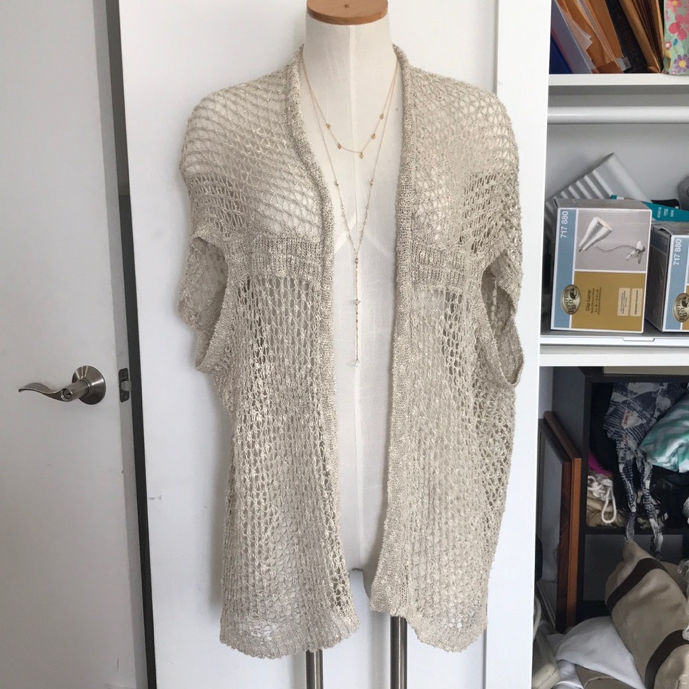 Linen blend crochet vest cover up small